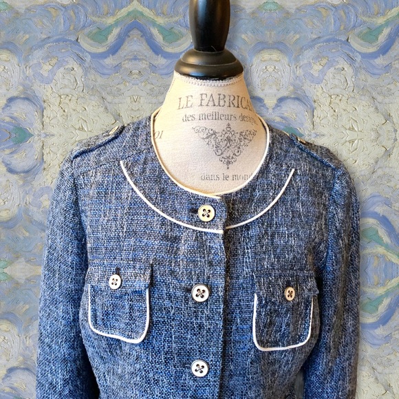Cache Wool Blend Blue Tweed Four Pocket Jacket 14 - Picture 3 of 16
